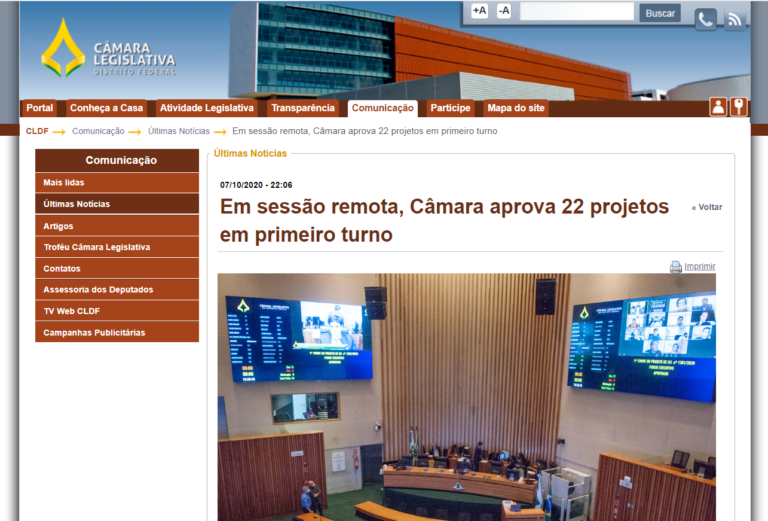 Portal da CLDF: Em sessão remota, Câmara aprova 22 projetos em primeiro turno