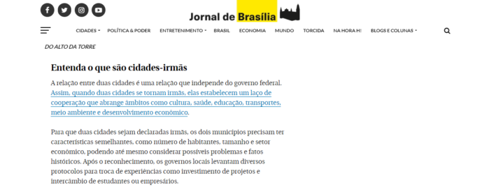 Jornal de Brasília, 22 de outubro, coluna Do Alto Da Torre
