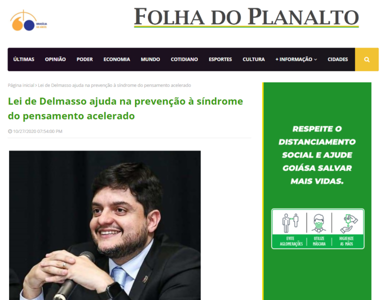 Folha do Planalto: Lei de Delmasso ajuda na prevenção à síndrome do pensamento acelerado