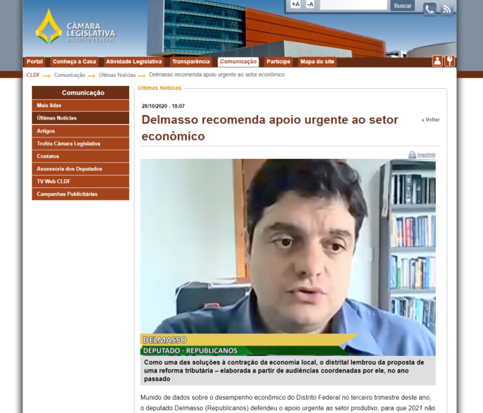 CLDF: Delmasso recomenda apoio urgente ao setor econômico