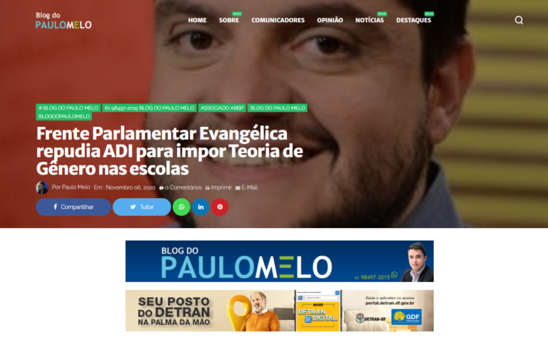 Blog do Paulo Melo: Frente Parlamentar Evangélica repudia ADI para impor Teoria de Gênero nas escolas