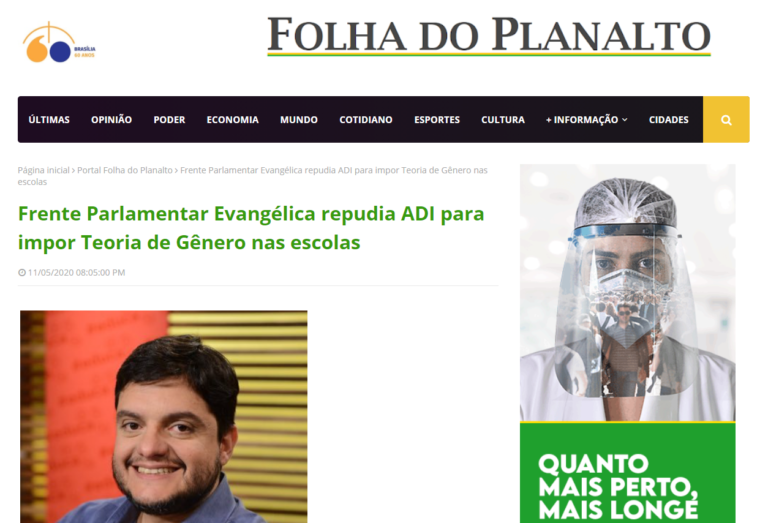 Folha do Planalto: Frente Parlamentar Evangélica repudia ADI para impor Teoria de Gênero nas escolas