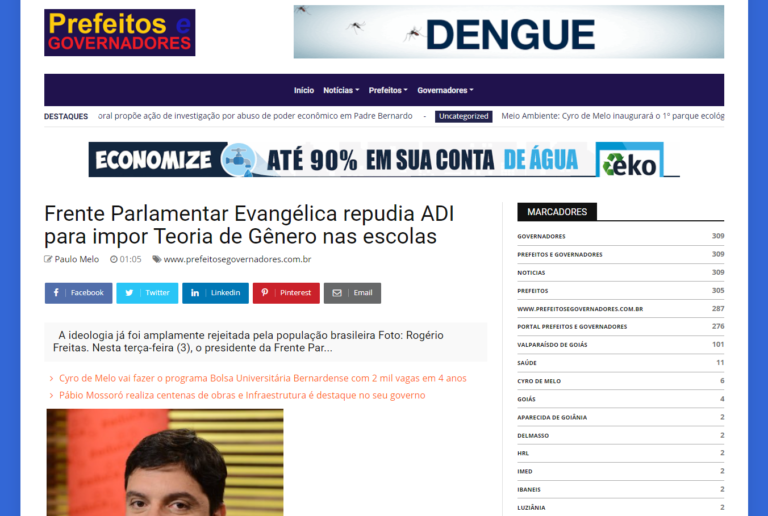 Prefeitos e Governadores: Frente Parlamentar Evangélica repudia ADI para impor Teoria de Gênero nas escolas