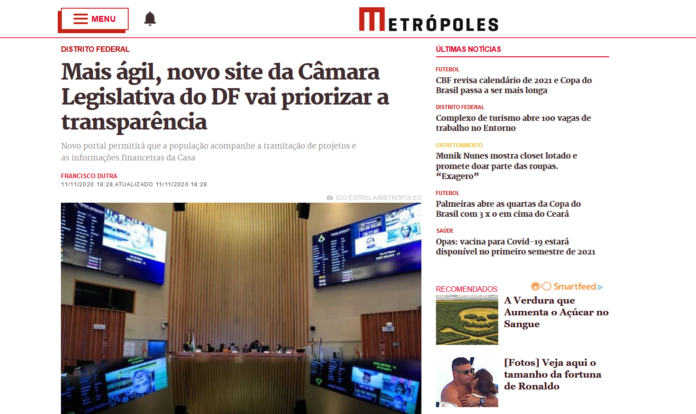 Metrópoles: Mais ágil, novo site da Câmara Legislativa do DF vai priorizar a transparência