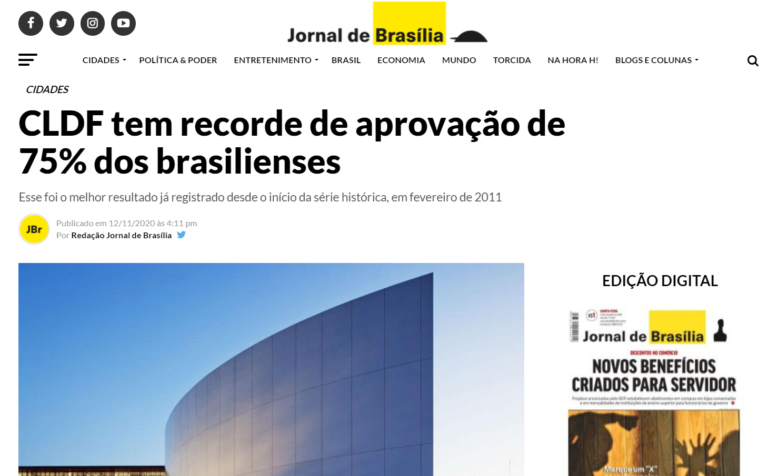 Jornal de Brasília: CLDF tem recorde de aprovação de 75% dos brasilienses