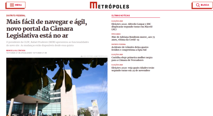 Metrópoles: Mais fácil de navegar e ágil, novo portal da Câmara Legislativa está no ar