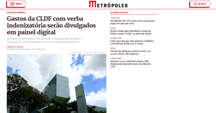Metrópoles: Gastos da CLDF com verba indenizatória serão divulgados em painel digital