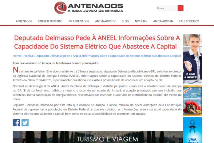 Antenados: Deputado Delmasso Pede À ANEEL Informações Sobre A Capacidade Do Sistema Elétrico Que Abastece A Capital Antenados: Deputado Delmasso Pede À ANEEL Informações Sobre A Capacidade Do Sistema Elétrico Que Abastece A Capital
