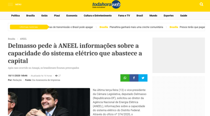 Toda Hora Web: Delmasso pede à ANEEL informações sobre a capacidade do sistema elétrico que abastece a capital