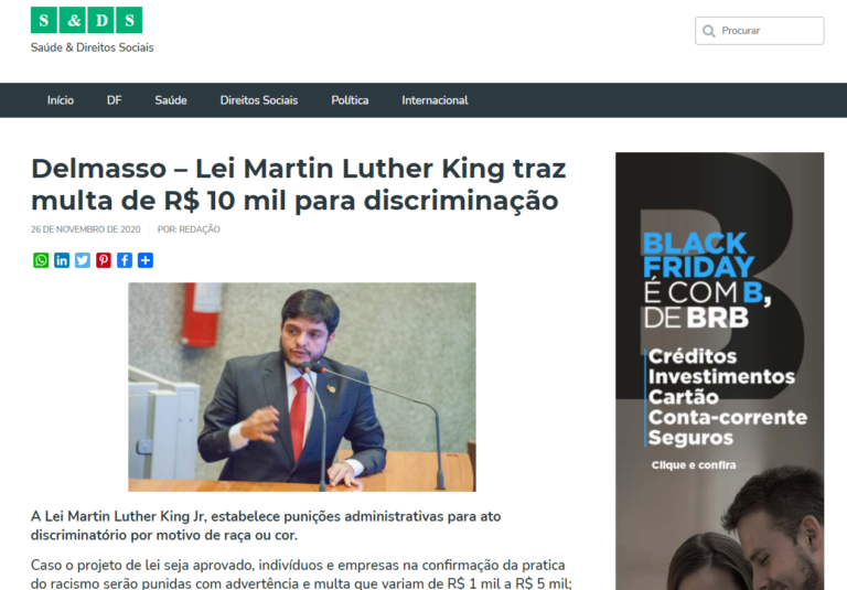 Em Defesa da Saúde - Delmasso – Lei Martin Luther King traz multa de R$ 10 mil para discriminação