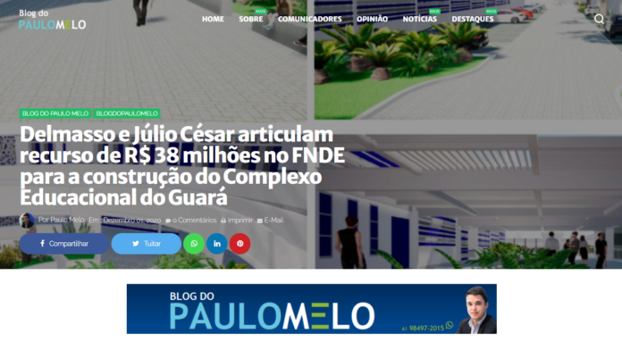 Blog do Paulo Melo: Delmasso e Júlio César articulam recurso de R$ 38 milhões no FNDE para a construção do Complexo Educacional do Guará