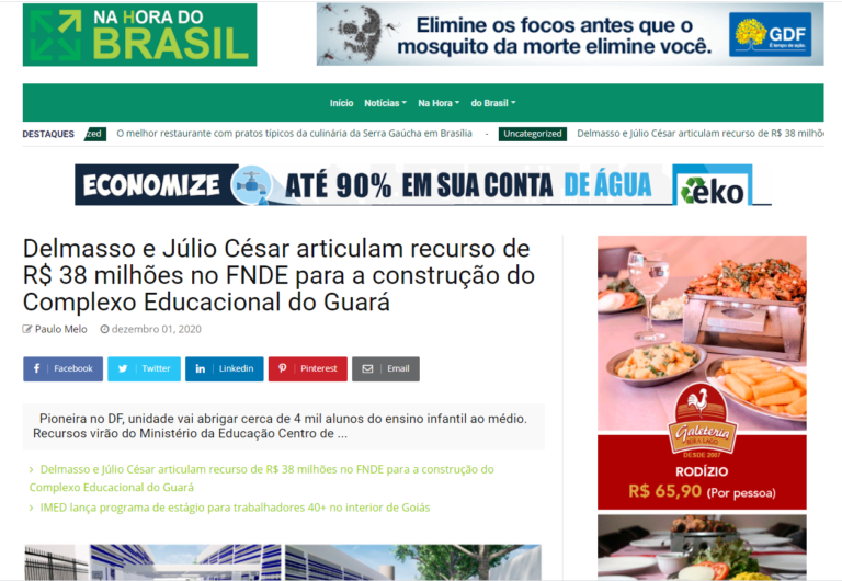 Na Hora do Brasil: Delmasso e Júlio César articulam recurso de R$ 38 milhões no FNDE para a construção do Complexo Educacional do Guará