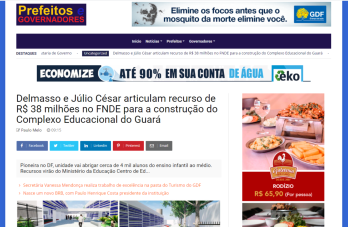 Prefeitos e Governadores: Delmasso e Júlio César articulam recurso de R$ 38 milhões no FNDE para a construção do Complexo Educacional do Guará