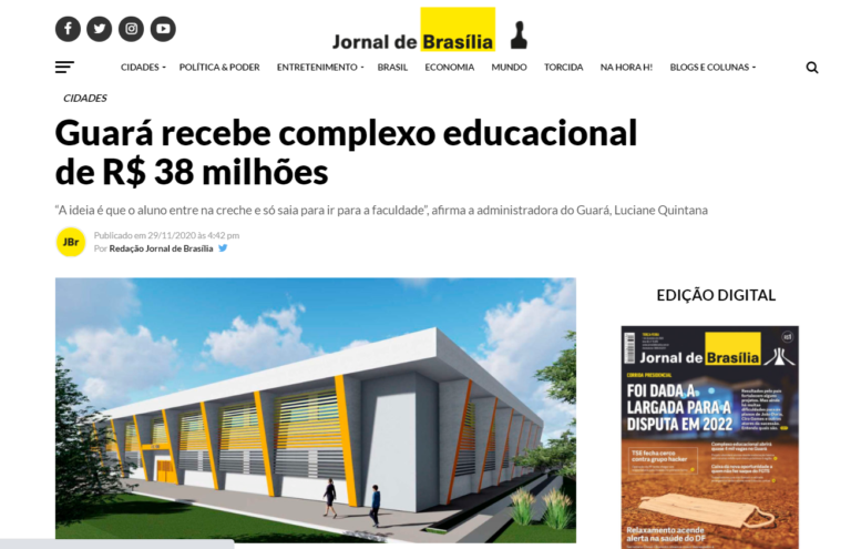 Jornal de Brasília: Guará recebe complexo educacional de R$ 38 milhões