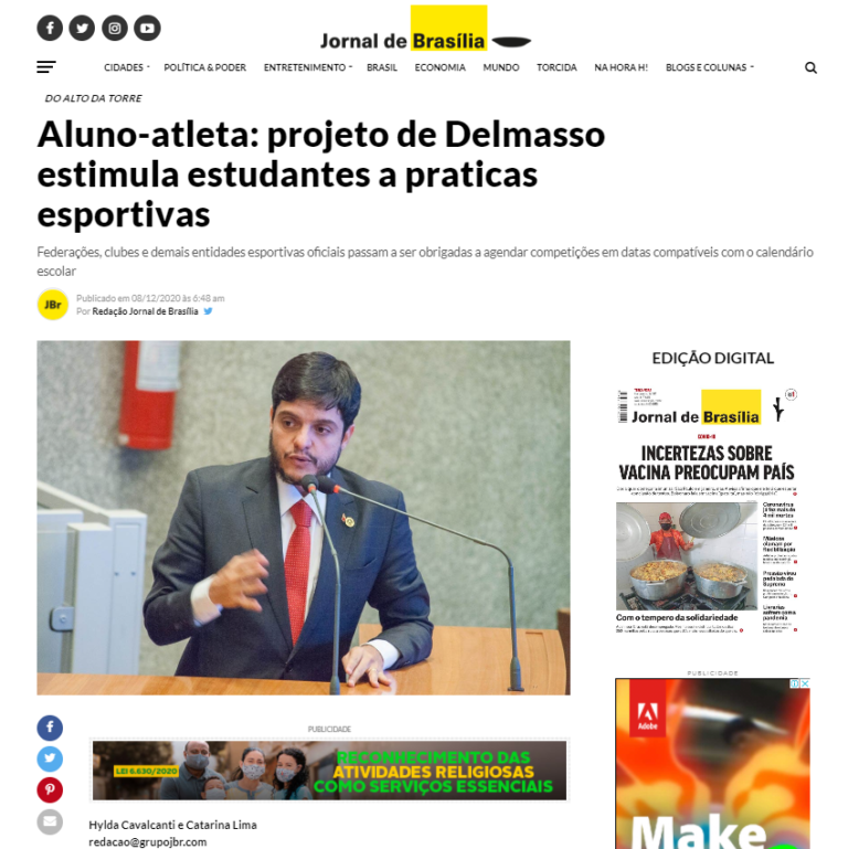 Jornal de Brasília: Aluno-atleta: projeto de Delmasso estimula estudantes a praticas esportivas