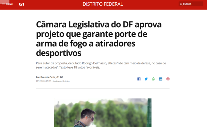 G1: Câmara Legislativa do DF aprova projeto que garante porte de arma de fogo a atiradores desportivos