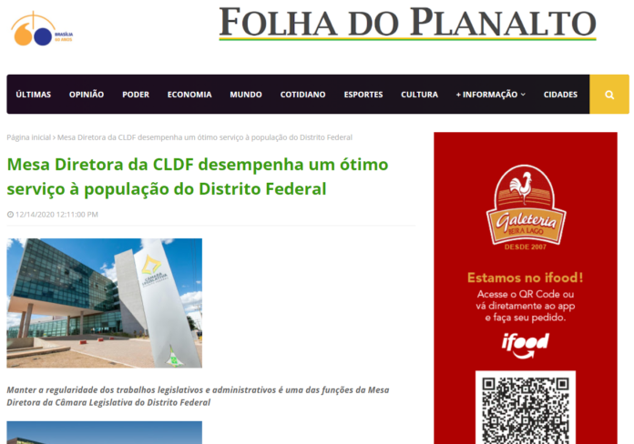 Folha do Planalto: Mesa Diretora da CLDF desempenha um ótimo serviço à população do Distrito Federal