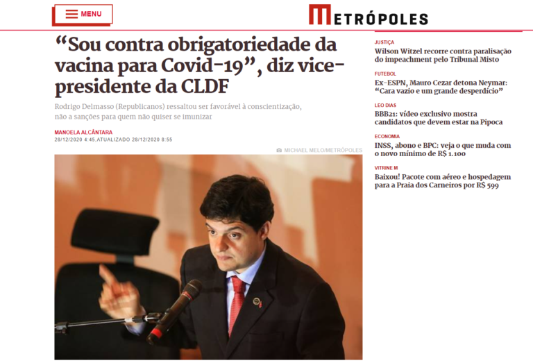 “Sou contra obrigatoriedade da vacina para Covid-19”, diz vice-presidente da CLDF