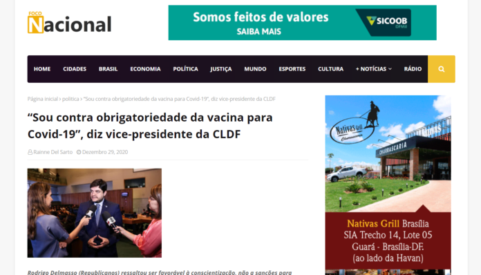 Foco Nacional: “Sou contra obrigatoriedade da vacina para Covid-19”, diz vice-presidente da CLDF