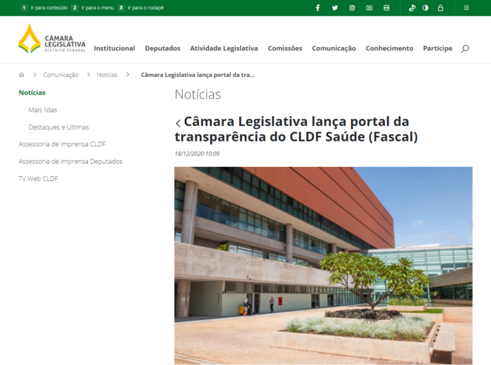 CLDF: Câmara Legislativa lança portal da transparência do CLDF Saúde (Fascal)