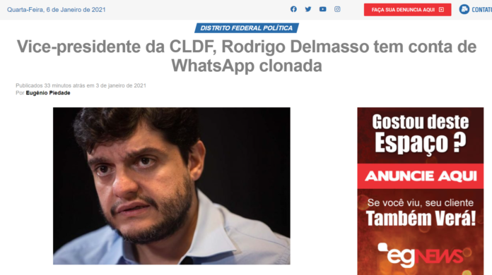 Eg News: Vice-presidente da CLDF, Rodrigo Delmasso tem conta de WhatsApp clonada