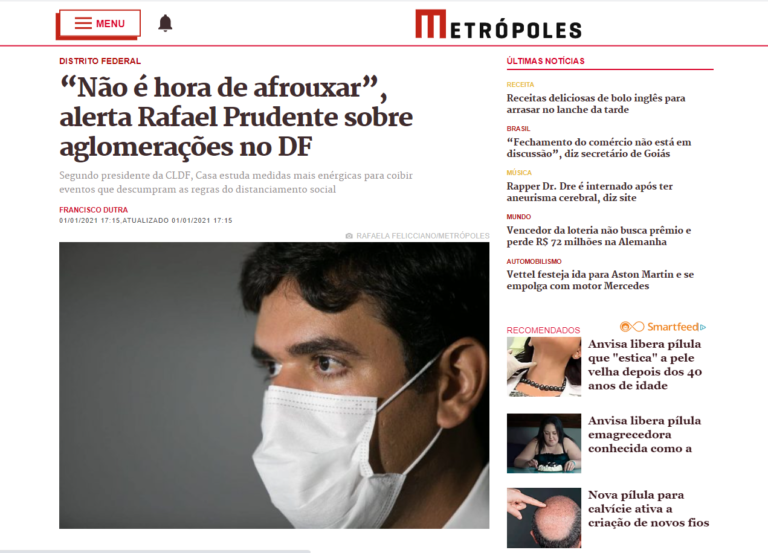 Metrópoles: “Não é hora de afrouxar”, alerta Rafael Prudente sobre aglomerações no DF