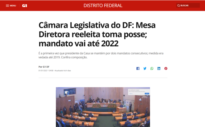 G1: Câmara Legislativa do DF: Mesa Diretora reeleita toma posse; mandato vai até 2022