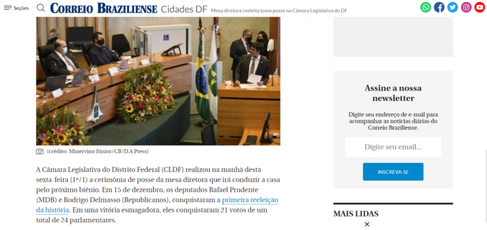 Correio Braziliense: Mesa diretora reeleita toma posse na Câmara Legislativa do DF