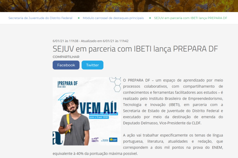 SEJUV em parceria com IBETI lança PREPARA DF