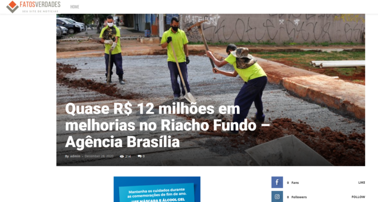 Fatos e Verdades: Quase R$ 12 milhões em melhorias no Riacho Fundo