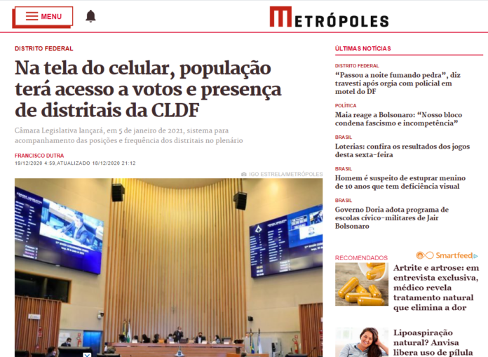 Metrópoles: Na tela do celular, população terá acesso a votos e presença de distritais da CLDF