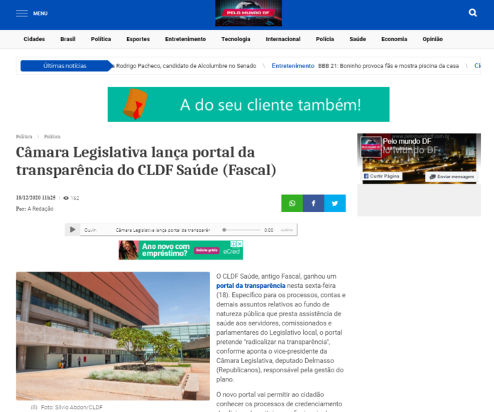 Pelo Mundo DF: Câmara Legislativa lança portal da transparência do CLDF Saúde (Fascal)
