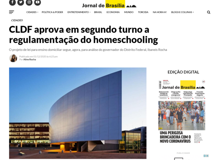Jornal de Brasília: CLDF aprova em segundo turno a regulamentação do homeschooling