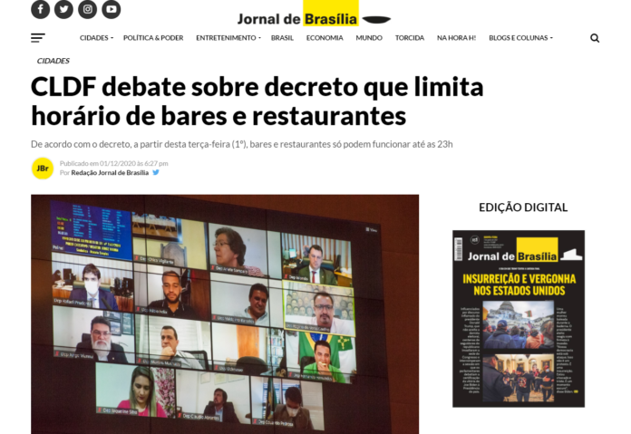 Jornal de Brasília: CLDF debate sobre decreto que limita horário de bares e restaurantes
