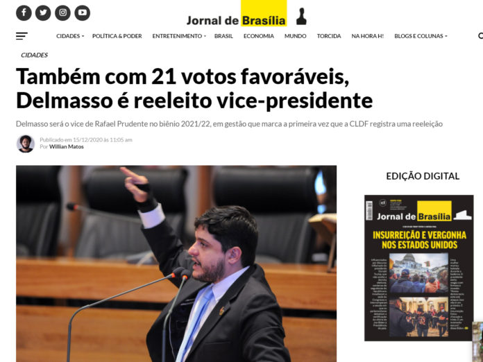 Jornal de Brasília: Também com 21 votos favoráveis, Delmasso é reeleito vice-presidente Jornal de Brasília: Também com 21 votos favoráveis, Delmasso é reeleito vice-presidente