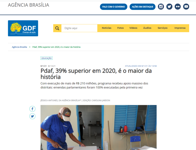 Agência Brasília: Pdaf, 39% superior em 2020, é o maior da história