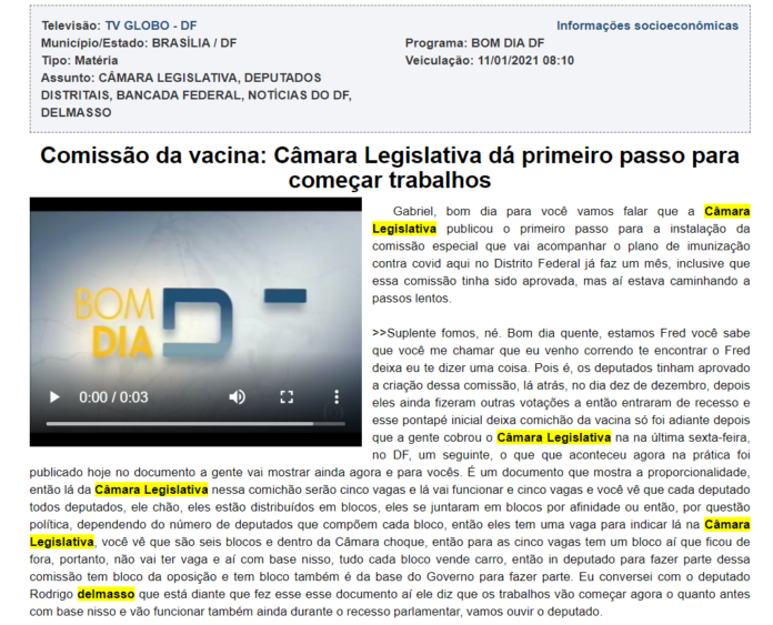 Rede Globo, BOM DIA DF - Comissão da vacina: Câmara Legislativa dá primeiro passo para começar trabalhos