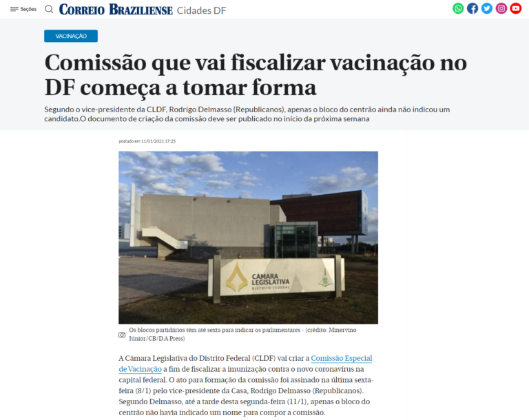 Correio Braziliense: Comissão que vai fiscalizar vacinação no DF começa a tomar forma
