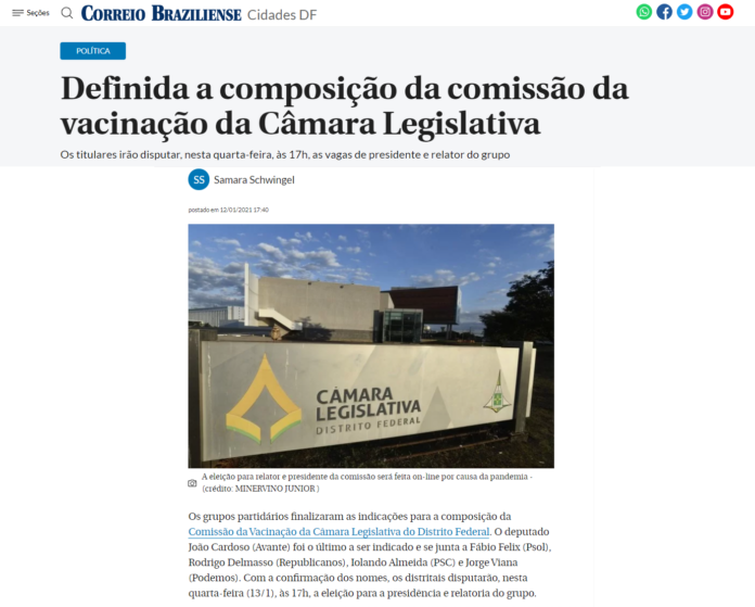 Correio Braziliense: Definida a composição da comissão da vacinação da Câmara Legislativa
