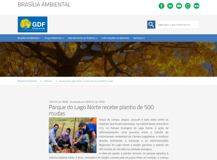 Brasília Ambiental: Parque do Lago Norte recebe plantio de 500 mudas