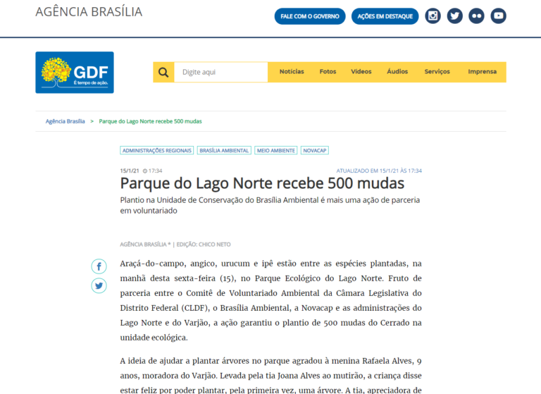 Agência Brasília: Parque do Lago Norte recebe 500 mudas
