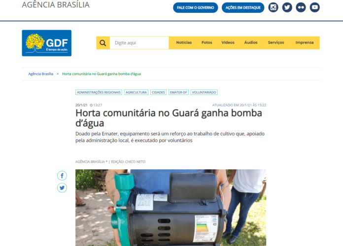 Agência Brasília: Horta comunitária no Guará ganha bomba d’água