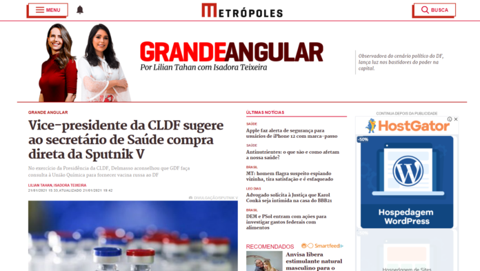 Metrópoles: Vice-presidente da CLDF sugere ao secretário de Saúde compra direta da Sputnik V