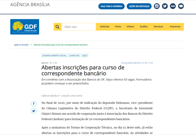 Agência Brasília: Abertas inscrições para curso de correspondente bancário