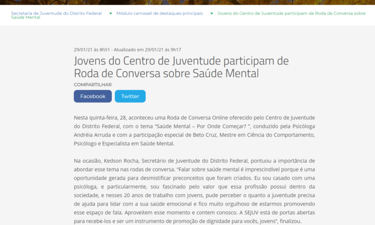 Secretaria de Juventude: Jovens do Centro de Juventude participam de Roda de Conversa sobre Saúde Mental