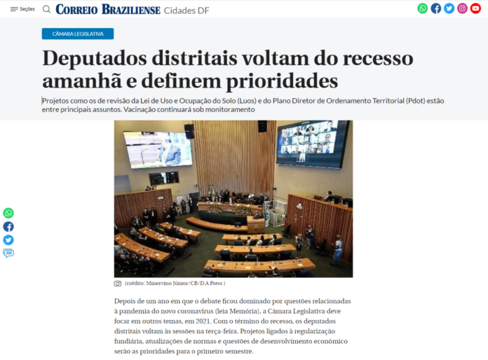 Correio Braziliense: Deputados distritais voltam do recesso amanhã e definem prioridades