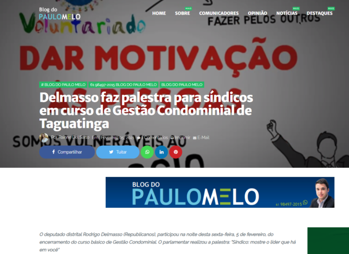 Blog do Paulo Melo: Delmasso faz palestra para síndicos em curso de Gestão Condominial de Taguatinga