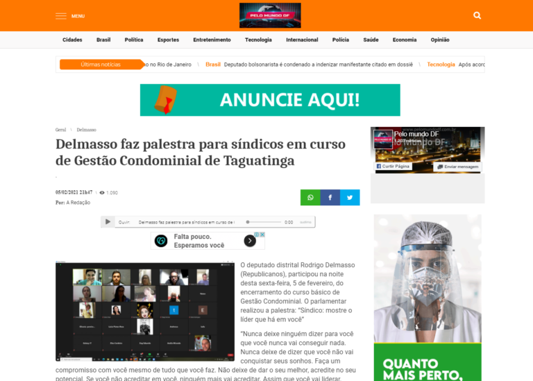 Pelo Mundo DF: Delmasso faz palestra para síndicos em curso de Gestão Condominial de Taguatinga