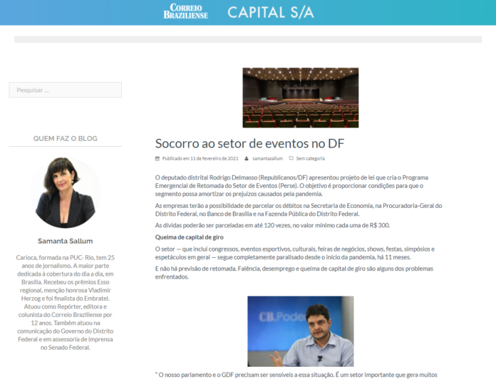 Correio Braziliense: Socorro ao setor de eventos no DF