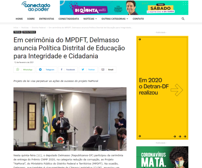 Conectado ao Poder: Em cerimônia do MPDFT, Delmasso anuncia Política Distrital de Educação para Integridade e Cidadania Conectado ao Poder: Em cerimônia do MPDFT, Delmasso anuncia Política Distrital de Educação para Integridade e Cidadania